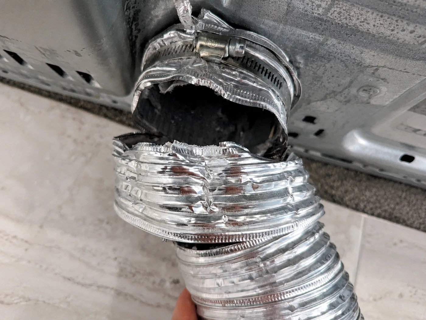 Damaged Flexible Vent Restricting Airflow