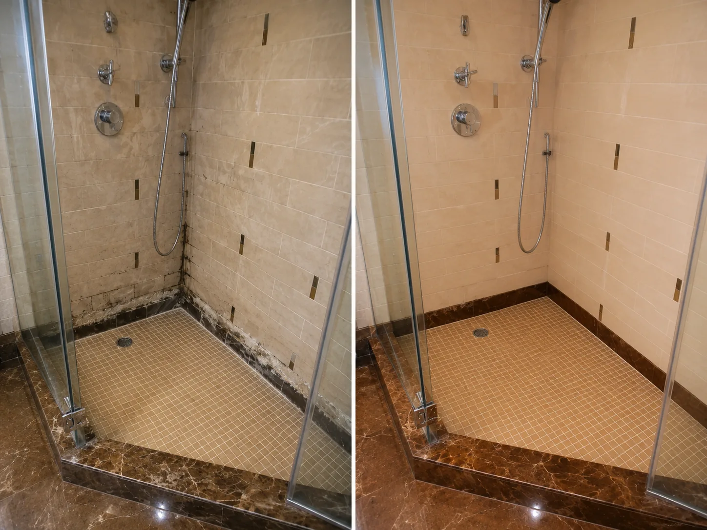 Commercial shower disinfected with high-pressure steam