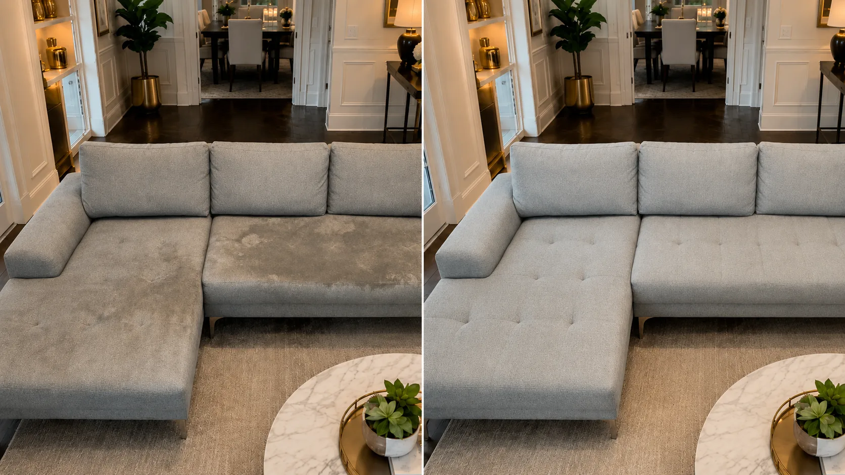 Commercial sectional sofa deep-cleaned to remove stains